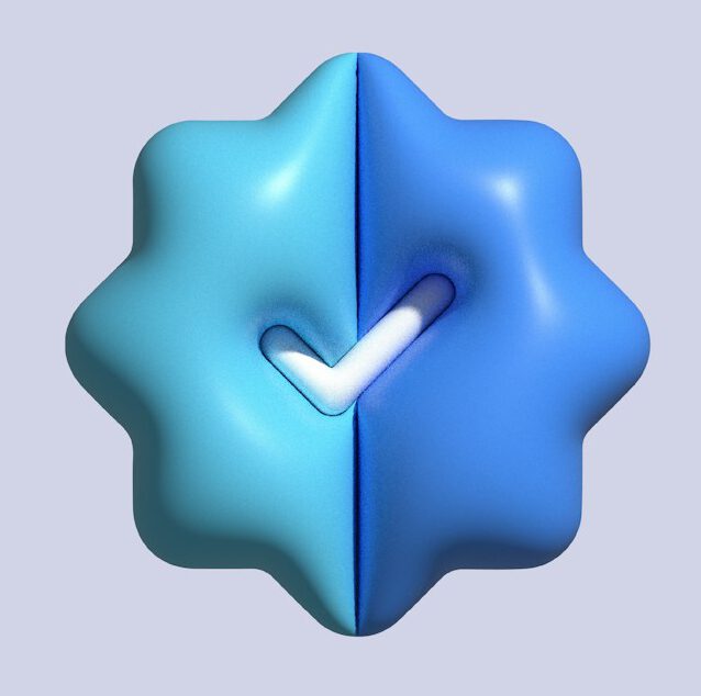 a blue object with a tick on it